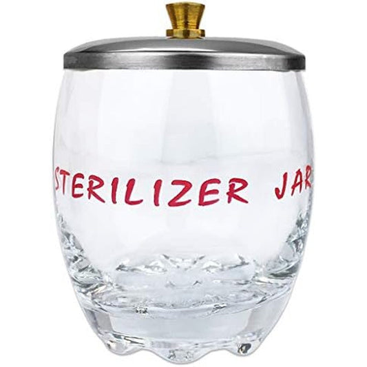 Beauticom disinfecting sterilizer jar with metal lid front view for salon tools