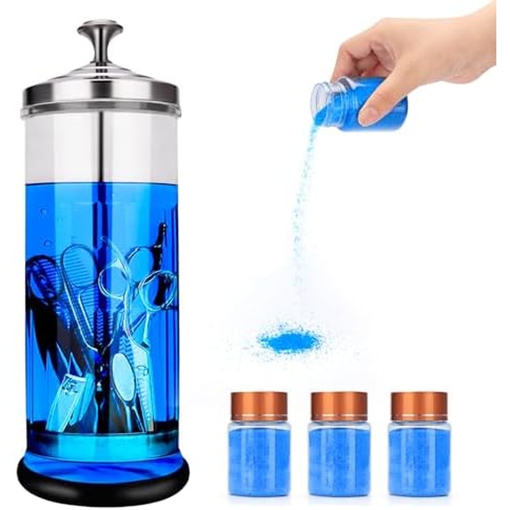 Zibarber 50 fluid ounce disinfectant jar with stainless steel basket