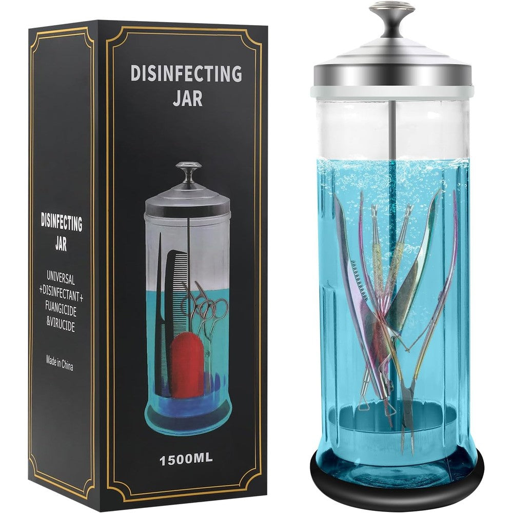 Soiiw Barbicide disinfectant jar front view for salon tools