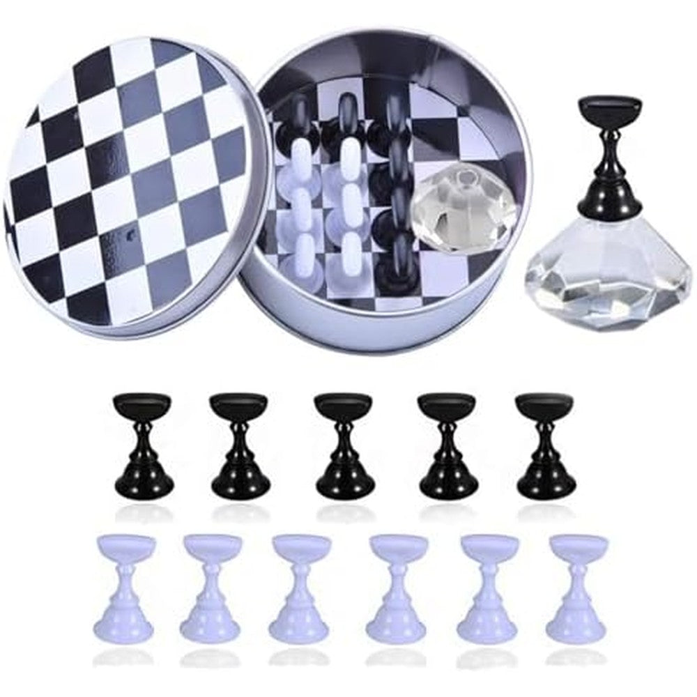 Kalolary magnetic nail art display stand with crystal base and tip holders.