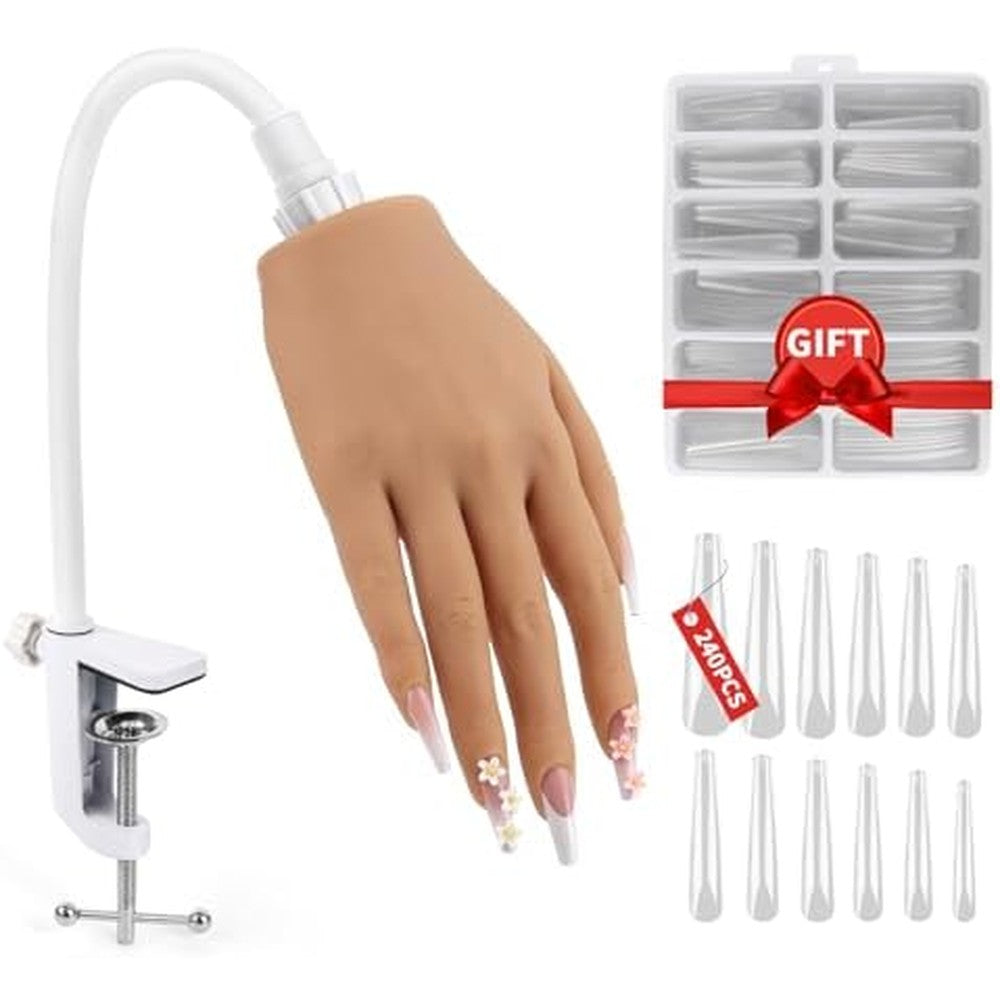 Lionvison Silicone Practice Hand For Acrylic Nails Flexible Bendable Mannequin Hand Training Kit With 100 Pieces Nail Tips For Manicure Beginners
