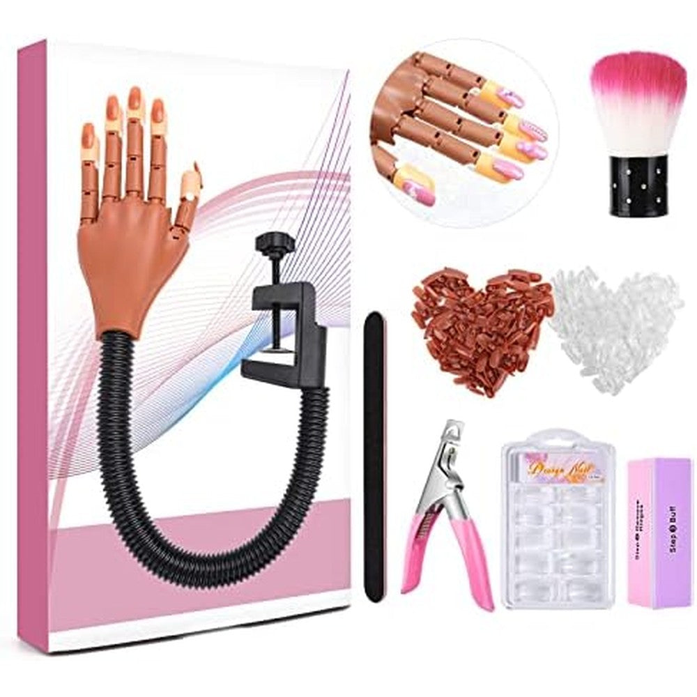 Lionvison Practice Hand For Acrylic Nails Flexible Mannequin Training Kit With Three Hundred Nail Tips File Brush And Clipper