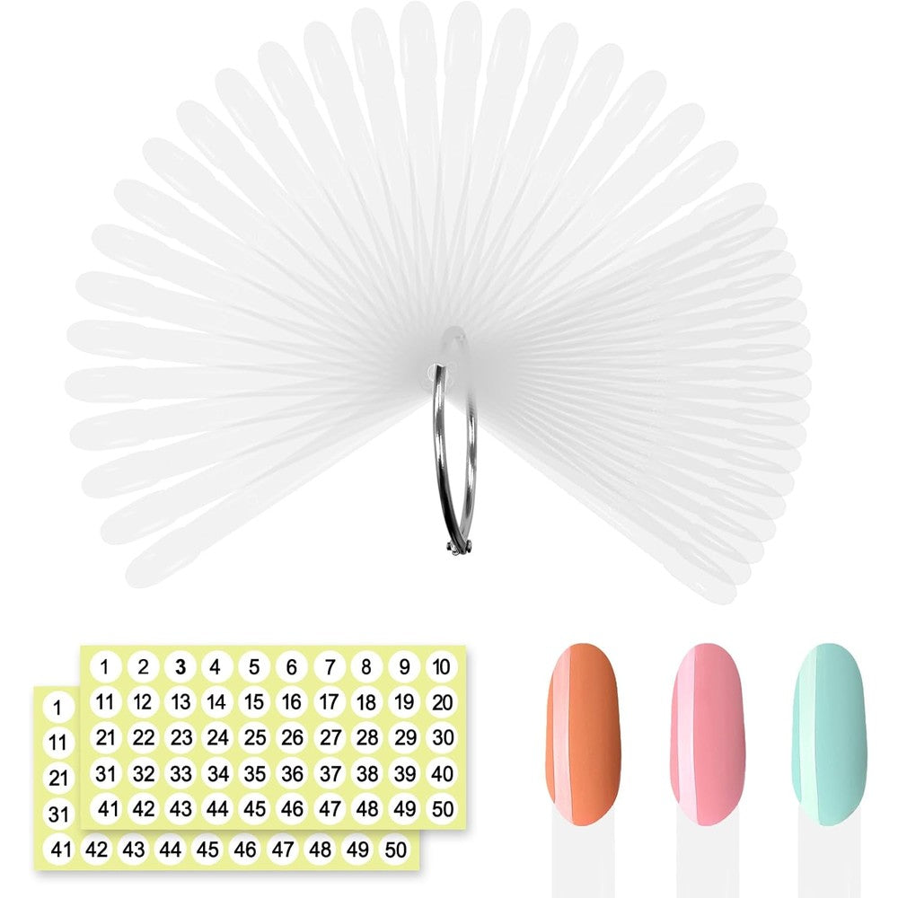 Siusio 50 Pieces Oval Nail Swatch Sticks set with metal ring
