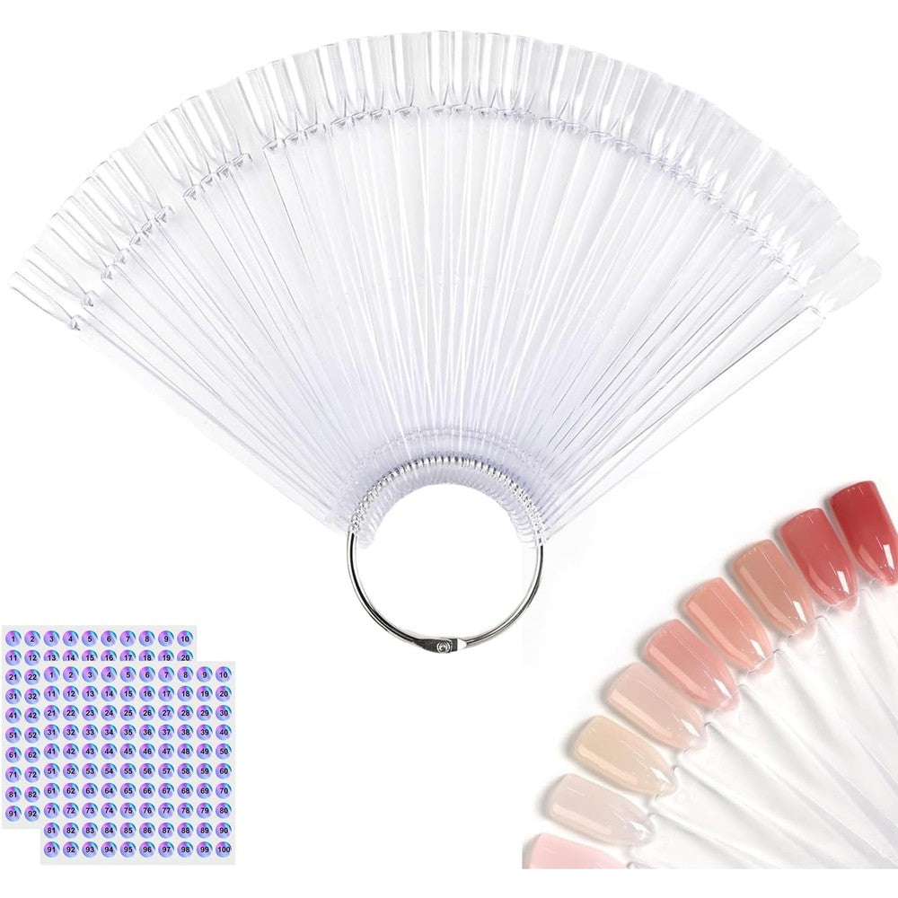 Henmeili 50 pieces nail color swatch sticks with metal ring front view
