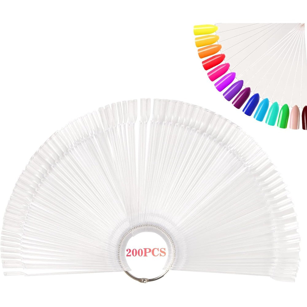 Pinkiou 200 pieces clear nail swatch sticks with metal ring front view