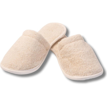 Eco Bath London Natural Toweling Slippers front view of cream organic cotton indoor footwear