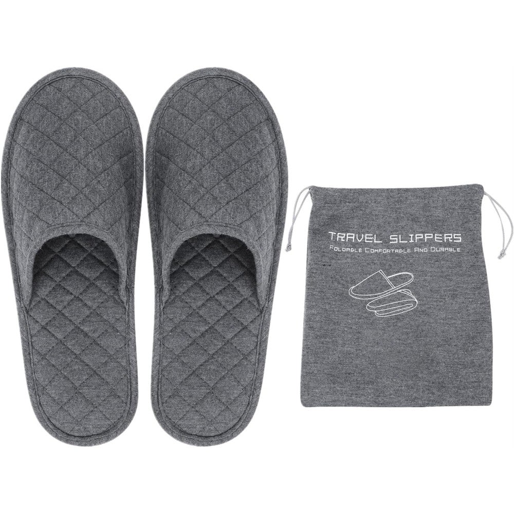 Ibluelover portable travel spa slippers front view showing grey quilted cotton design.