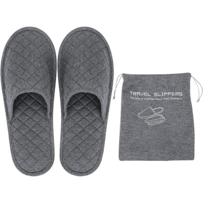 Ibluelover portable travel spa slippers front view showing grey quilted cotton design.