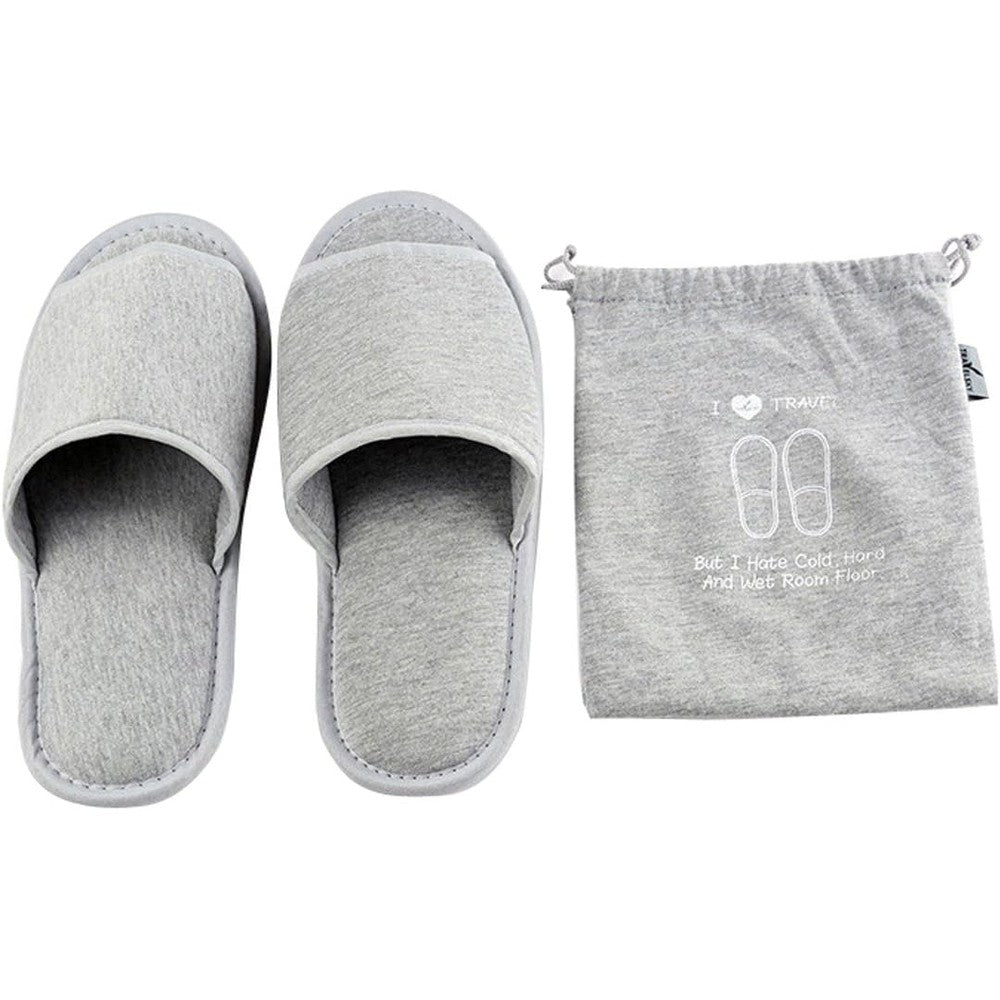 Comfysail foldable portable slippers front view showcasing grey open toe cotton fabric