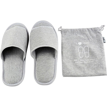 Comfysail foldable portable slippers front view showcasing grey open toe cotton fabric