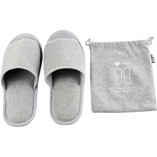 Comfysail foldable portable slippers front view showcasing grey open toe cotton fabric
