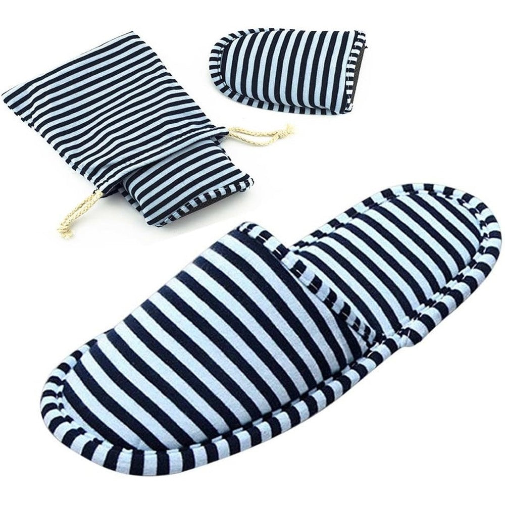 IPENNY non disposable travel slippers front view showing dark blue stripes