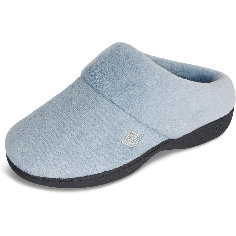Isotoner women's classic hoodback memory foam slippers front view blue