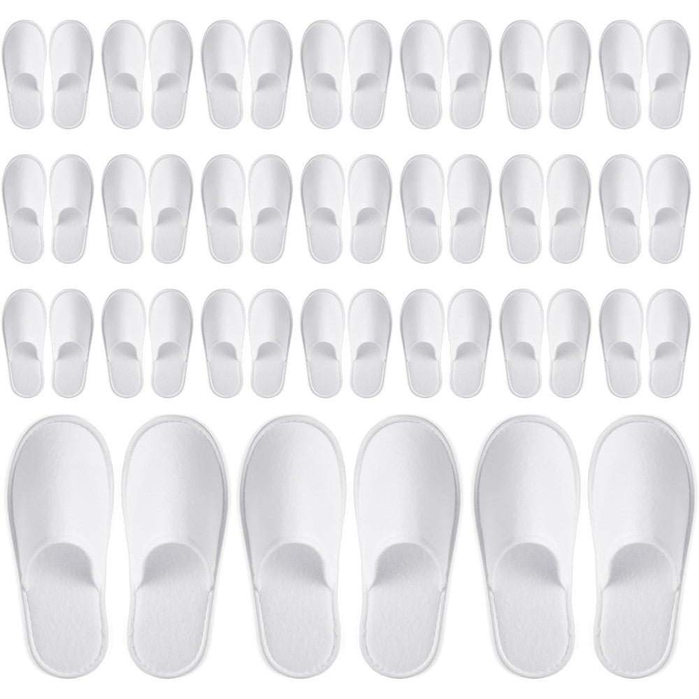 Juvale disposable slippers front view showing the clean white closed toe design for premium guest hygiene.
