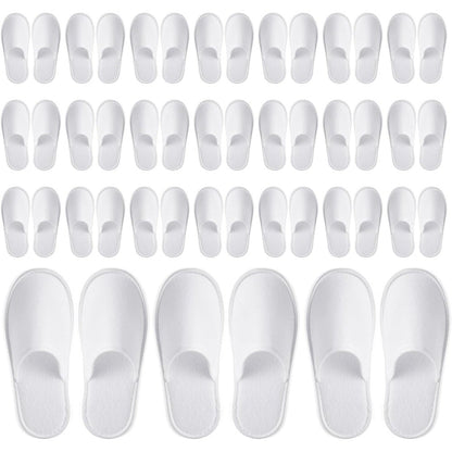 Juvale disposable slippers front view showing the clean white closed toe design for premium guest hygiene.
