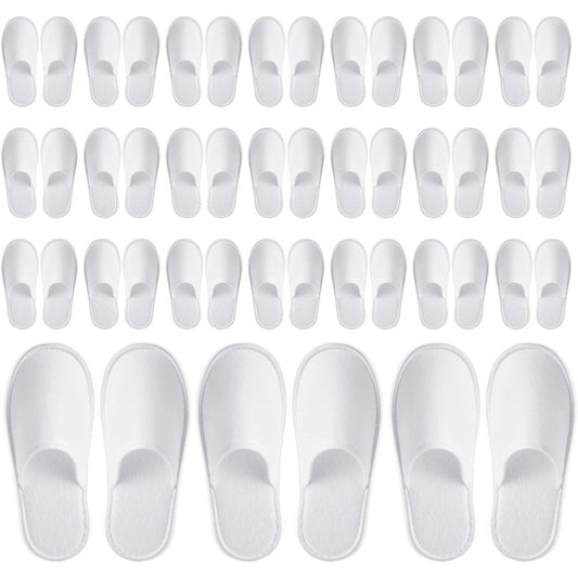 Juvale disposable slippers front view showing the clean white closed toe design for premium guest hygiene.