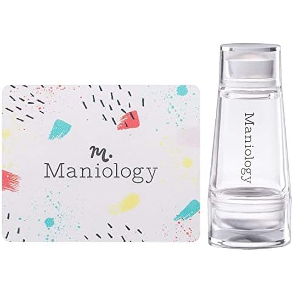 Maniology Mini Dual-Ended Clear Nail Stamper front view with scraper card