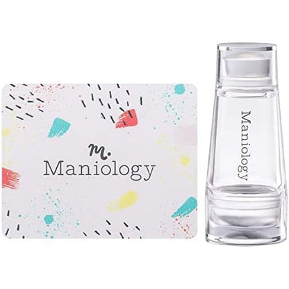 Maniology Mini Dual-Ended Clear Nail Stamper front view with scraper card