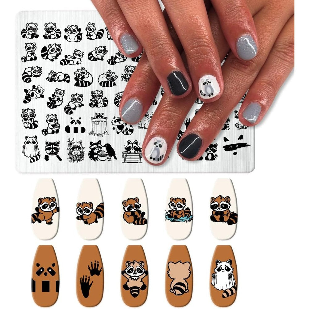 Generic Raccoon Animal Series Nail Art Stamping Plate front view