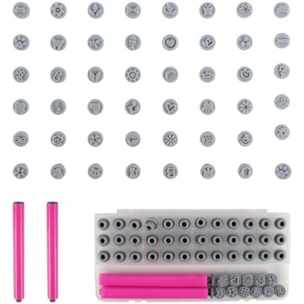 MervothixA 48 Piece Nail Art Stamp Pen Set with two pink handles