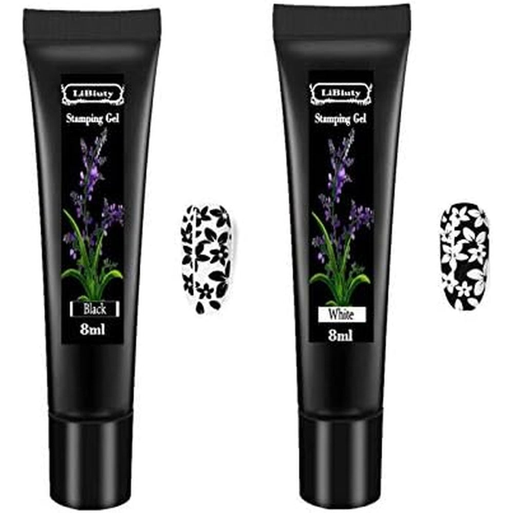 LiBiuty black and white nail stamping gel polish bottles front view