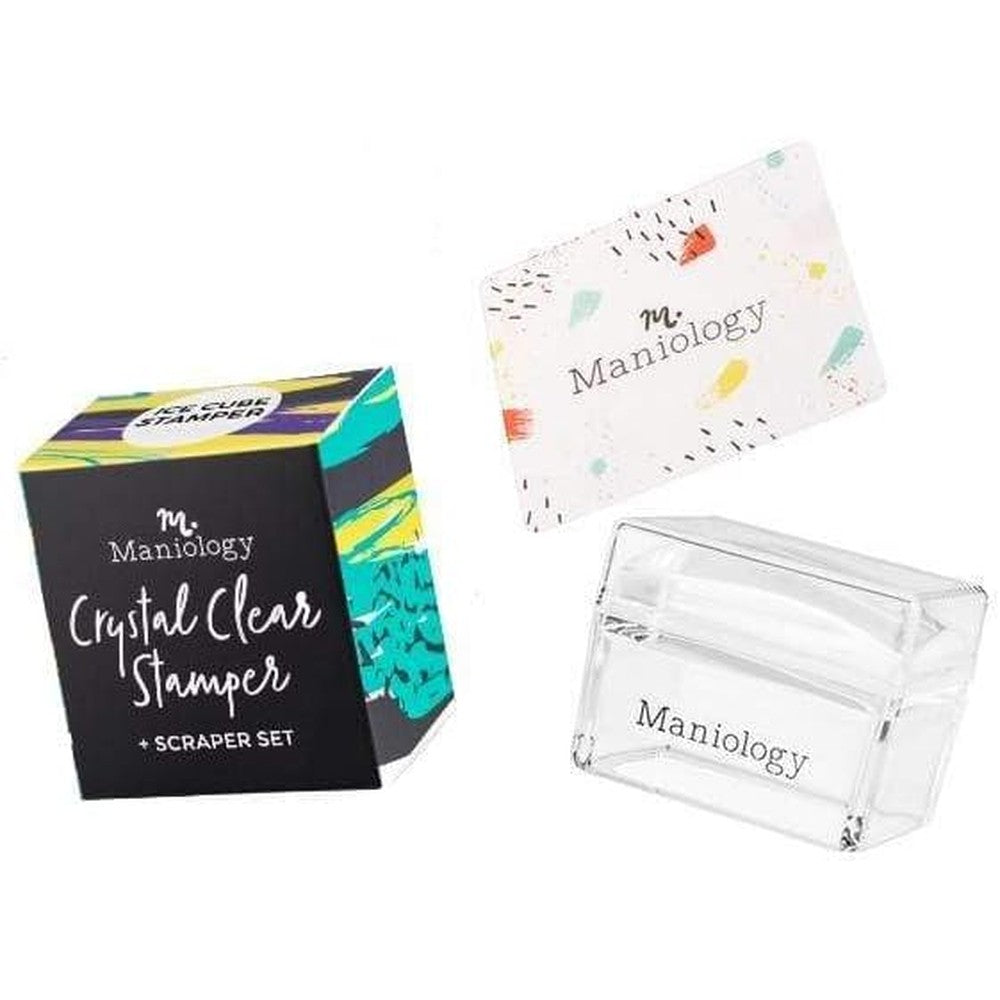 Maniology Ice Cube Clear Rectangular Stamper with scraper card front view