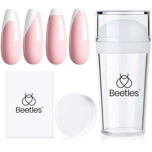 Beetles French Tip Nail Stamp kit front view with silicone heads