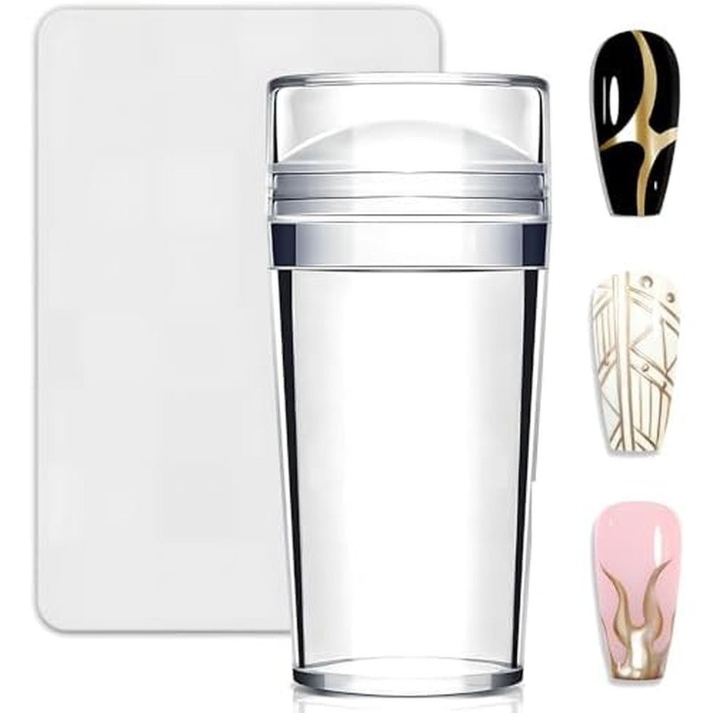 NPAH French Tip Nail Art Stamper Kit with silicone head and scraper front view