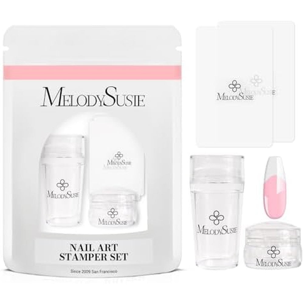 MelodySusie French Nail Stamper Kit with clear silicone heads and scrapers