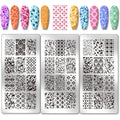 PH PandaHall Flower Texture Nail Stamping Plates front view showcasing three stainless steel templates with floral patterns.
