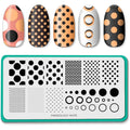 Maniology Shape Nouveau Seeing Spots Nail Stamping Plate front view showing various polka dot patterns.