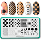 Maniology Shape Nouveau Seeing Spots Nail Stamping Plate front view showing various polka dot patterns.