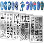 PH PandaHall ocean theme nail stamping plates five piece set front view showing sea creature stencils.
