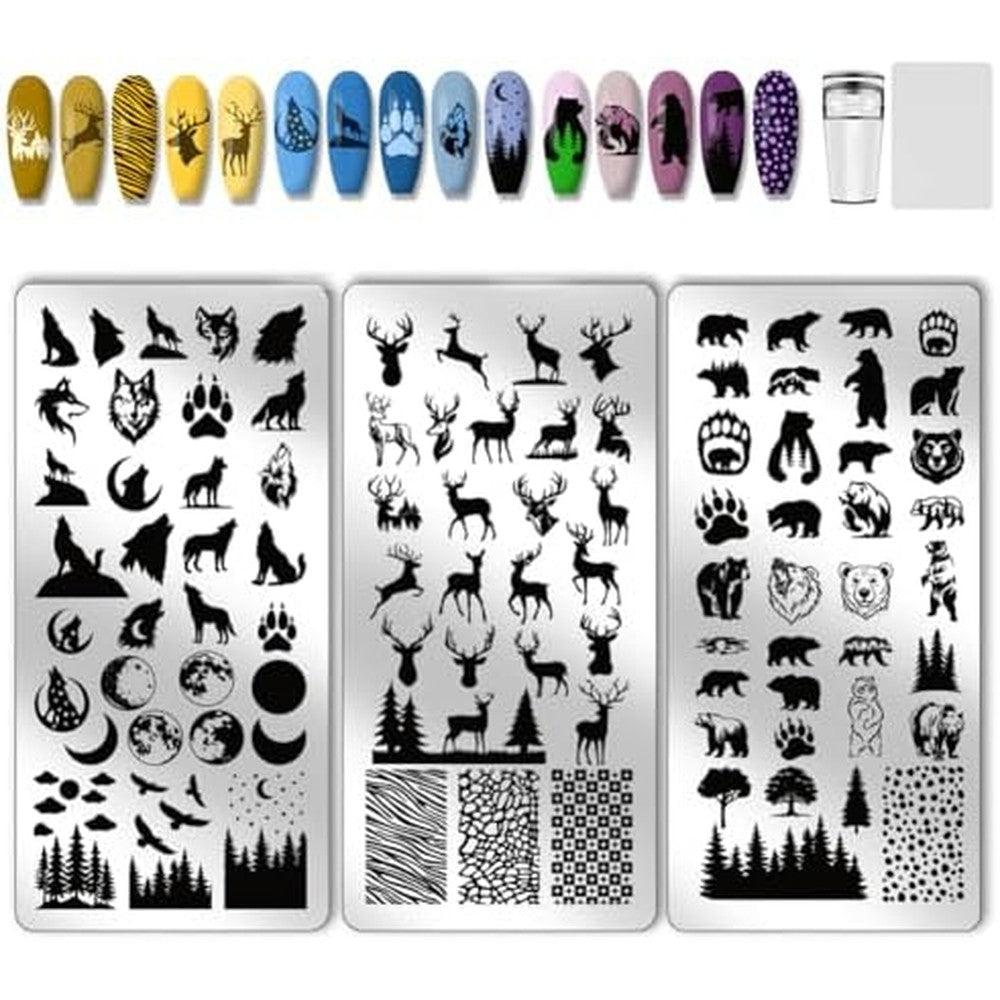 PH PandaHall wild animals nail stamping plates front view showing three nature stencils