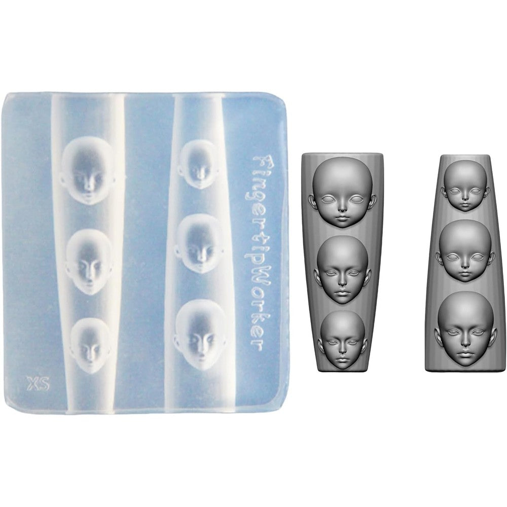Zudilyo 3D doll face nail art silicone mold front view showing intricate facial expressions.