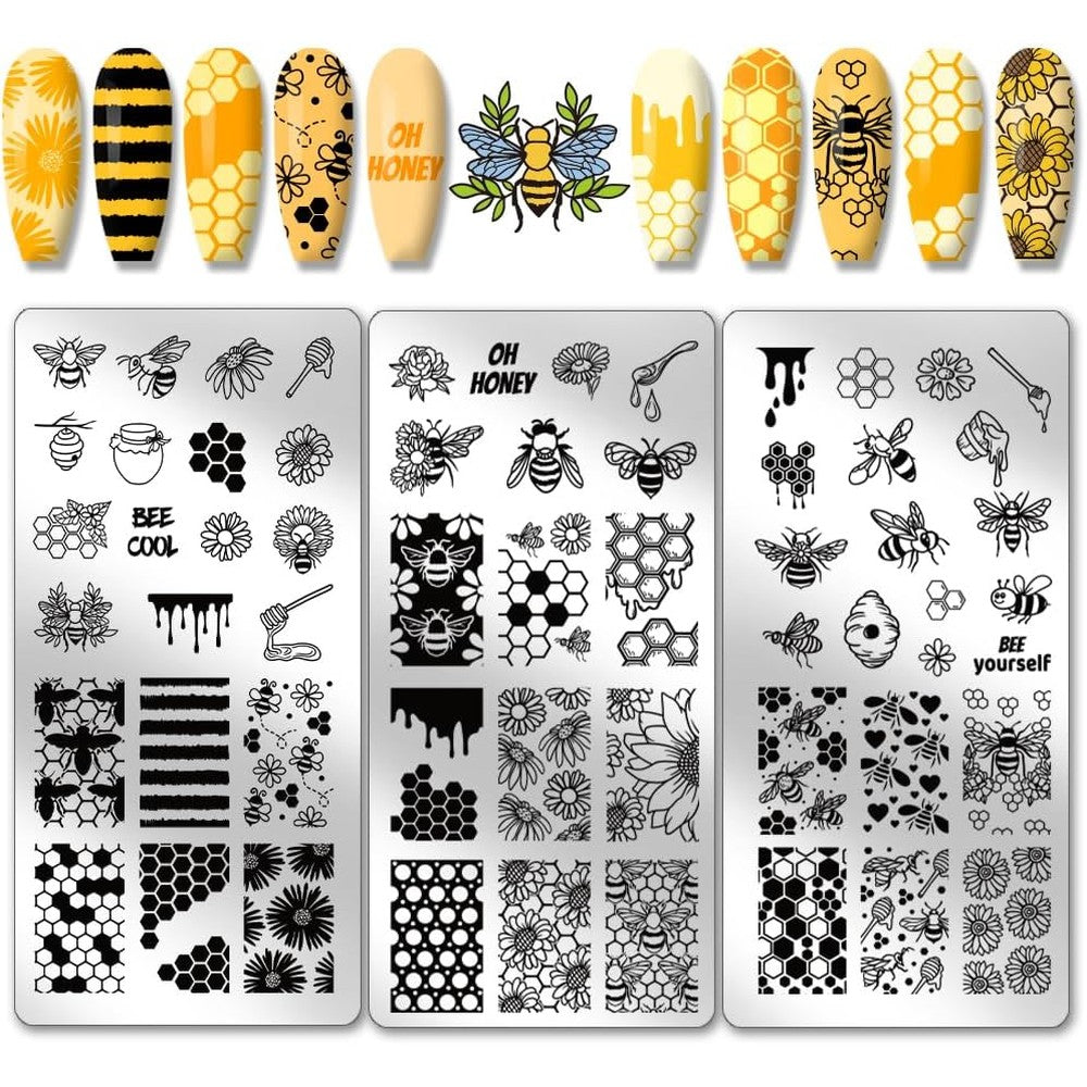 PH PandaHall 3pcs Honeycomb Nail Stamping Plates set