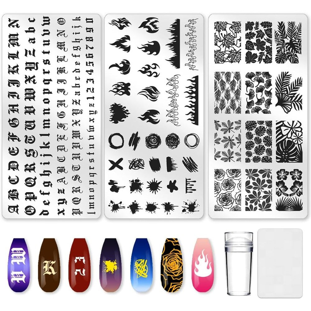 Rolabling 3 pieces flame nail stamping plate kit front view