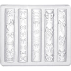 Lasuroa bow nail charm mold front view showing multiple transparent 3D bow design cavities.