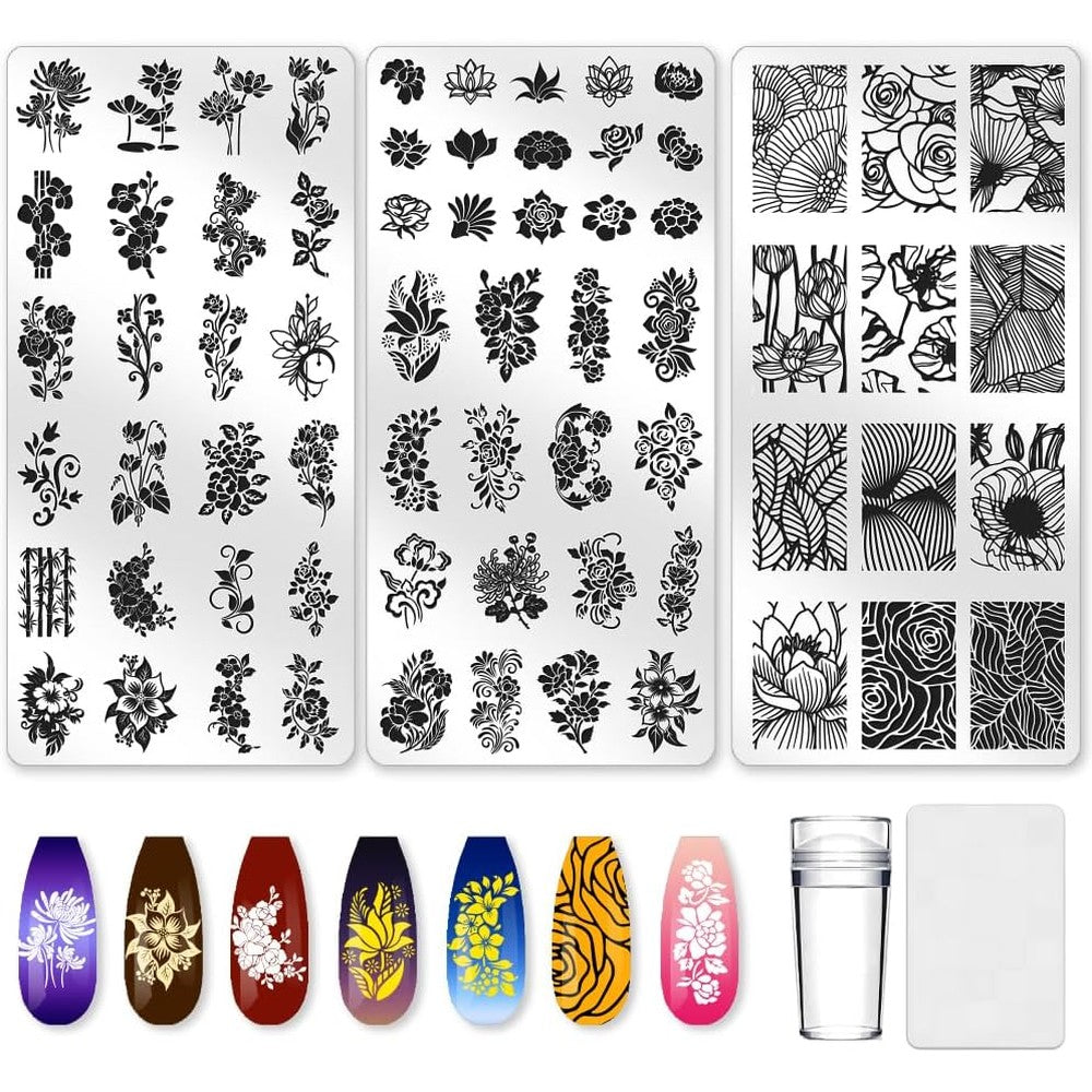 B/M Vintage Floral Nail Stamping Plate Set with stamper and scraper tool
