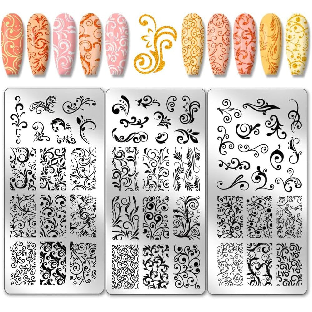 PH PandaHall 3pcs swirl pattern nail art templates front view