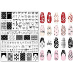 JarThenaAMCS four piece bow nail plates stamping set front view showing detailed coquette templates.