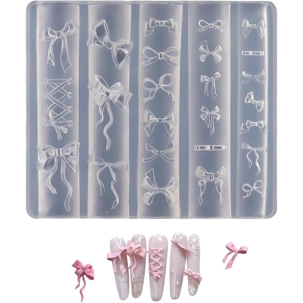 Zenoco 3D Bow Silicone Nail Molds front view showing multiple ribbon patterns for DIY nail art templates.
