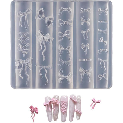 Zenoco 3D Bow Silicone Nail Molds front view showing multiple ribbon patterns for DIY nail art templates.