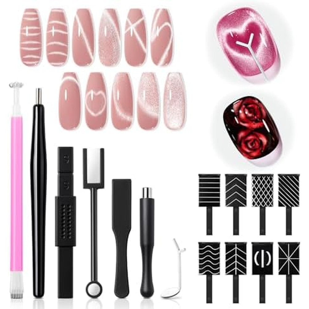 Modelones 15 piece cat eye magnetic nail tool set front view