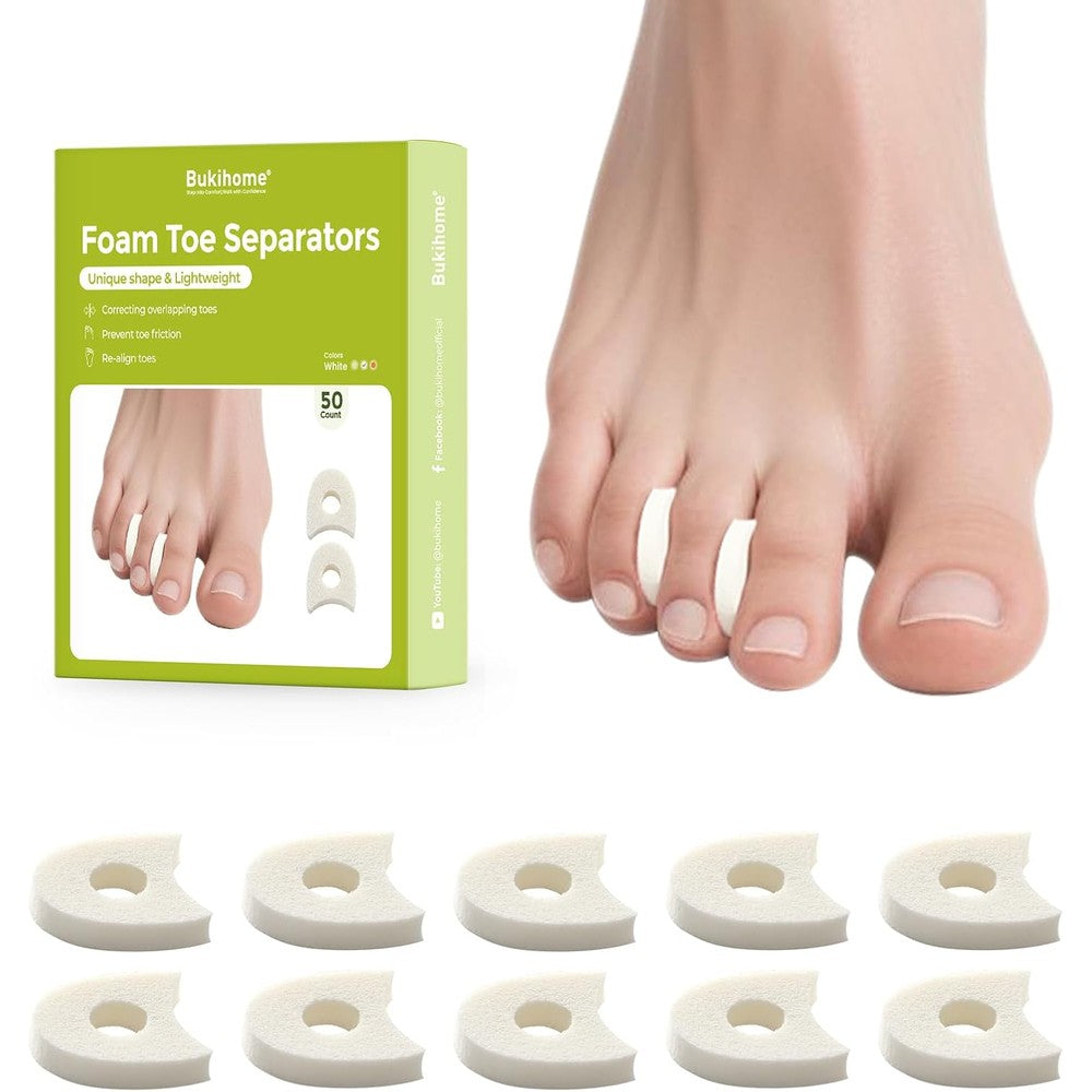 Bukihome foam toe separators 50 pack front view for foot health