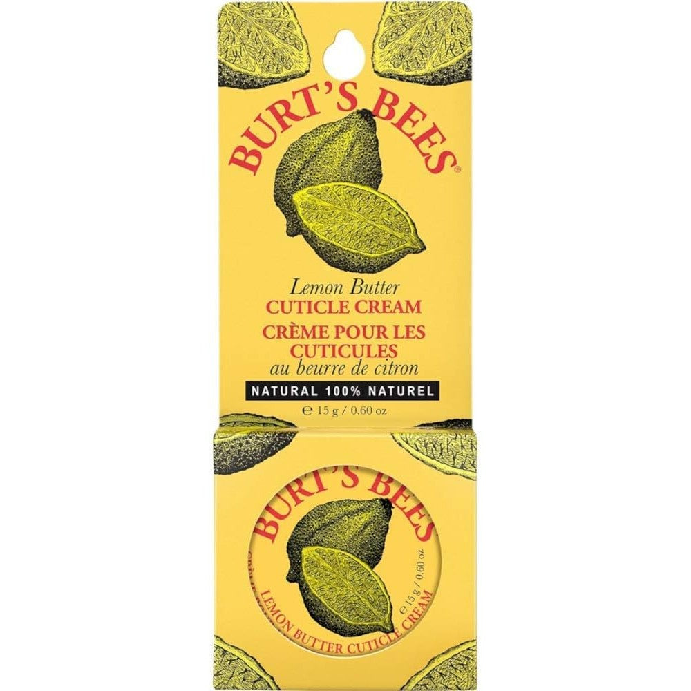 Burt's Bees Lemon Butter Cuticle Creme pack of three front view showing the classic yellow metal tins.