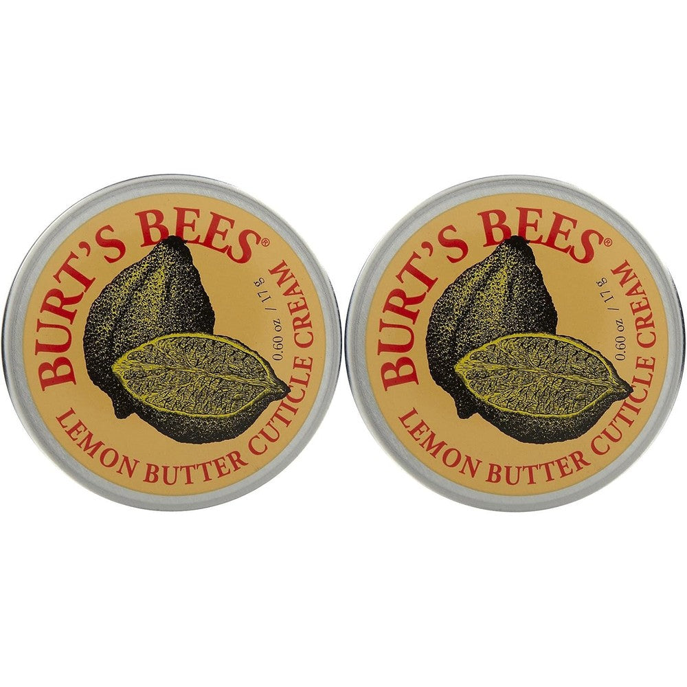 Burt's Bees Lemon Butter Cuticle Cream double pack front view showing the classic round yellow metal tins.