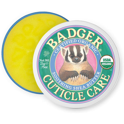 Badger organic cuticle care shea butter balm tin front view