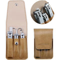 Atimier 6 piece nail clipper set front view with beige leather case