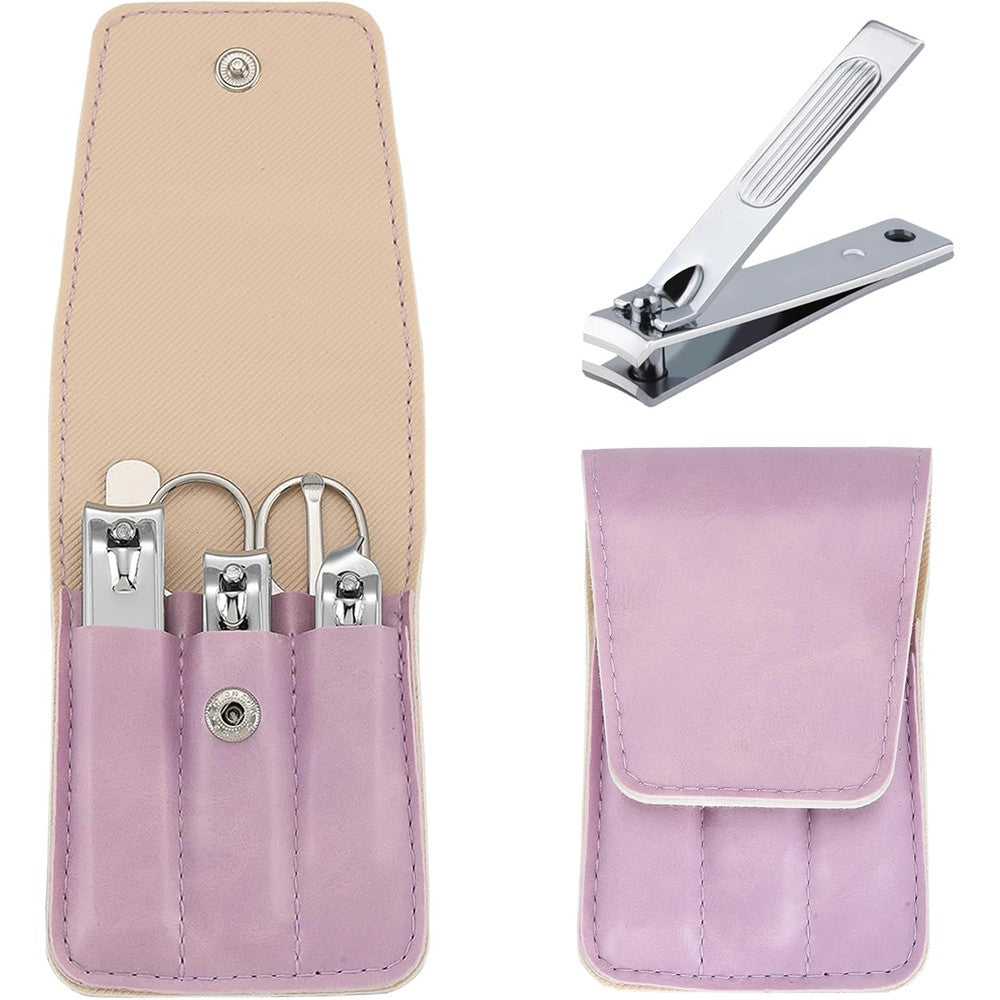 Eonakry 6 piece nail clipper set in purple leather case front view